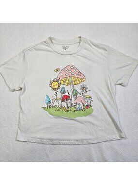 Pretty Rebel M Womens Graphic T-Shirt Cream Mushrooms Nature Short Sleeve Tee